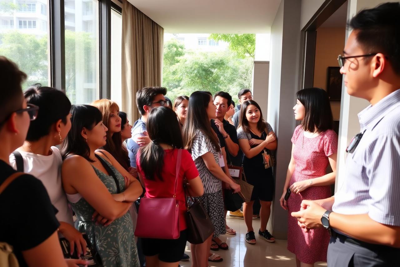Multiple buyers viewing a Singapore apartment at an open house